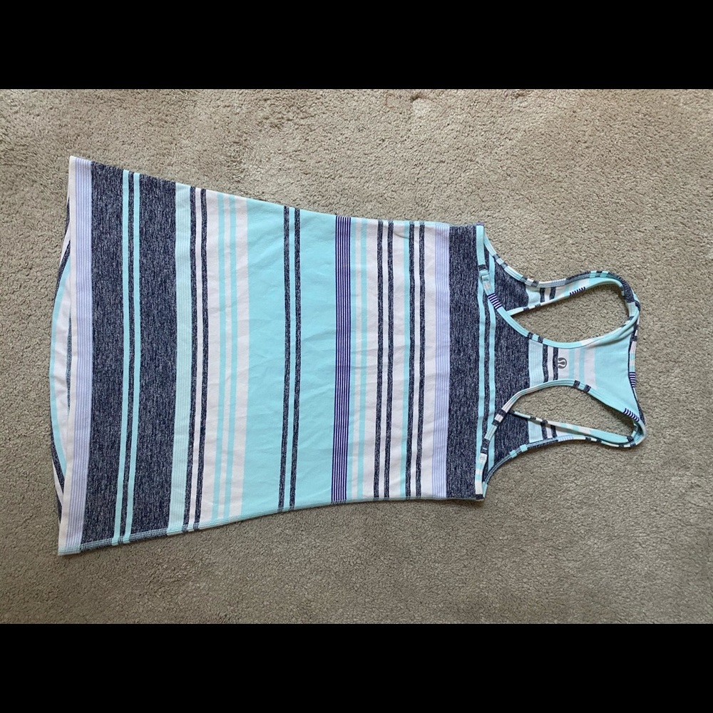Lululemon Groovy Stripe Cool Racerback top blue 4 - Picture 3 of 7